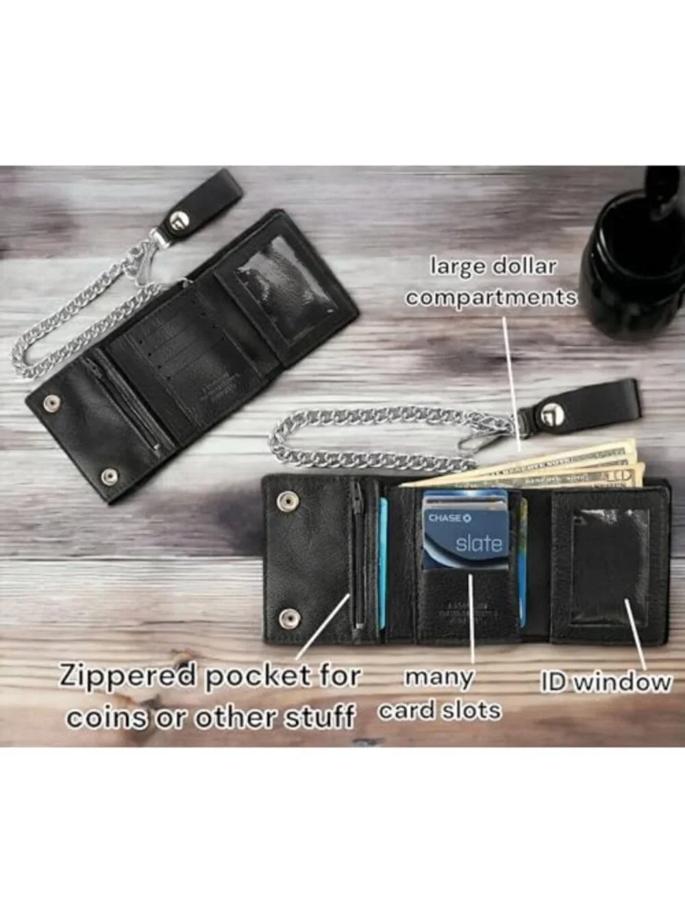 Vintage Biker Leather Wallet for Men - RFID Blocking, Tri-fold, Snap Closure